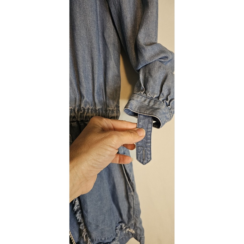 Rebecca Minkoff Denim Romper Shorts Frayed Tassels Longsleeve Button Up - Picture 4 of 12